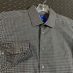 Egara Non-Iron Cotton Plaid Dark Gray Button Down Dress Shirt Men's Size Medium